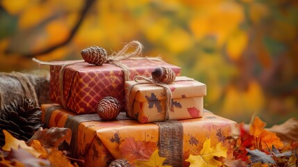 Sticker - Cozy Autumn Gifts Surrounded by Vibrant Foliage