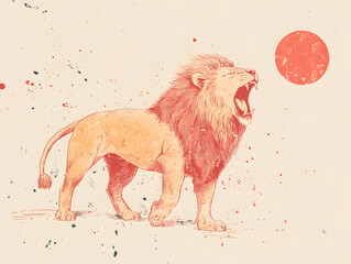 Wall Mural - risograph print texture, lion, whimsical and charming, line drawing, minimalist