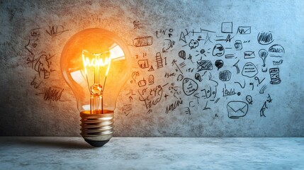 Poster - Bright bulb illuminating a pristine white backdrop, showcasing its vibrant glow and clear design, symbolizing ideas and innovation.