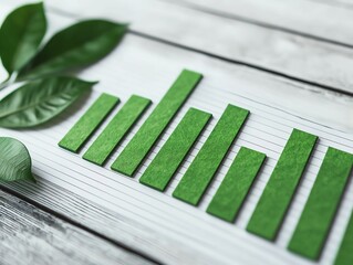 financial document with green charts and fresh leaves, environmental investment, sustainable growth