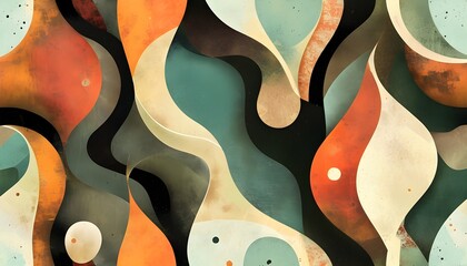 Retro-inspired abstract organic shapes in earthy tones, seamless pattern perfect for graphic design, fabric printing, and contemporary background art.