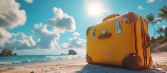 Sticker - Summer Vacation on the Beach: Yellow Suitcase Ready for Adventure