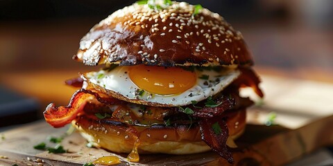 Canvas Print - Brioche Bun Bacon Egg Sandwich with Cheese