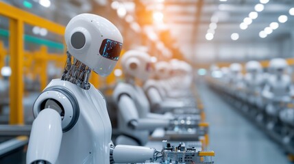 Poster - Robot Worker Assembly Line Automation Factory.