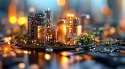 Leinwandbilder - Miniature Cityscape on Circuit Board.