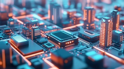 Poster - Cityscape on a Circuit Board.