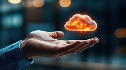 Poster - Hand Holding Glowing Cloud.