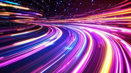 Poster - Abstract Neon Lights Trails Curved Background