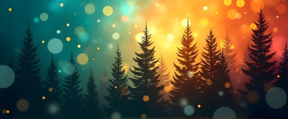 A Christmas tree with bokhe light, Magical Christmas forest, Festive layout on a Christmas card featuring a fir branch adorned with candles along with room for text in a copy space image