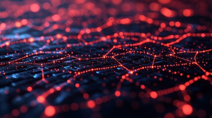 Aufkleber - Abstract Digital Network with Red Lights.