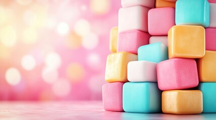 Aufkleber - Colorful Cubes on Pink Bokeh Background.