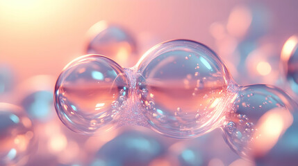 Close-up of translucent bubbles with a soft, colorful background.