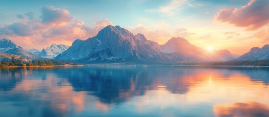 Wall Mural - Majestic Mountain Lake at Sunset