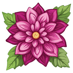 Wall Mural - vector magenta dahlia flower clipart with green leaves on the stem