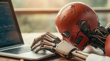 Poster - Robot Working on Laptop.