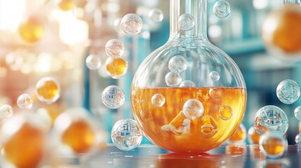 Poster - Liquid in a Flask Surrounded by Bubbles.