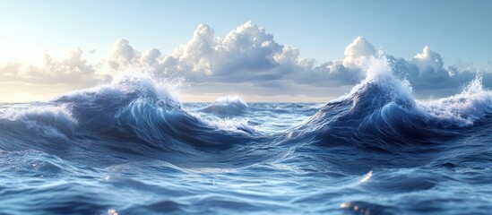 Wall Mural - Ocean Waves with Cloudy Sky