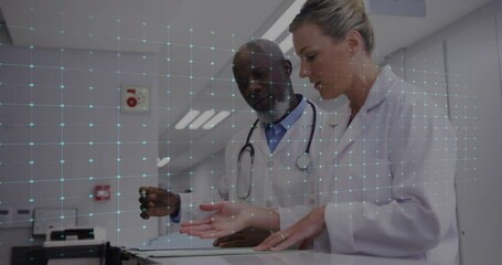 Poster - Animation of cardiograph over diverse doctors talking