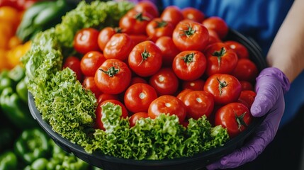 Sticker - Fresh Tomatoes and Lettuce in a Bowl.