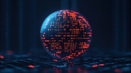 Poster - Futuristic Digital Globe with Red Lights.