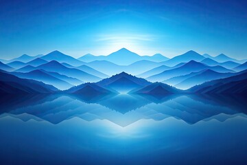 Wall Mural - symmetrical blue light and blue background hills with gradient