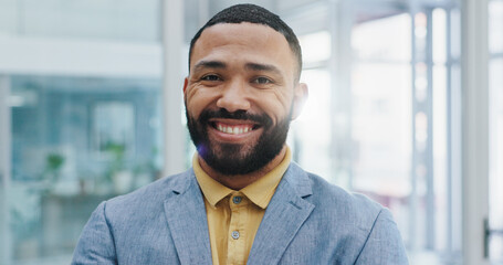 Poster - Happy, corporate and portrait of business man with company pride, confidence and smile. Entrepreneur, professional consultant and face of person in office for career, job opportunity and working