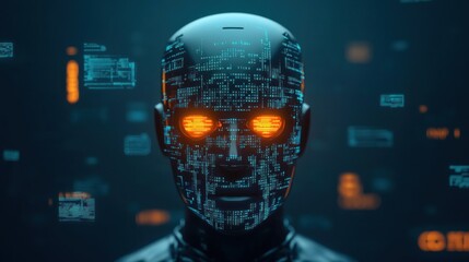 Poster - AI Robot Face with Digital Code.