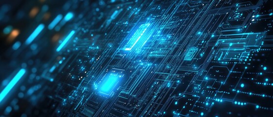 Poster - Futuristic background featuring blue cyber circuit technology design