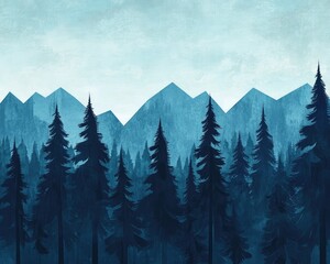 Poster - Pine tree forest landscape scene