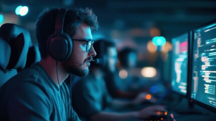 Poster - Gamer with Headphones and Microphone.
