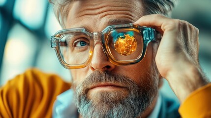 Aufkleber - Man with futuristic glasses looking at digital network.