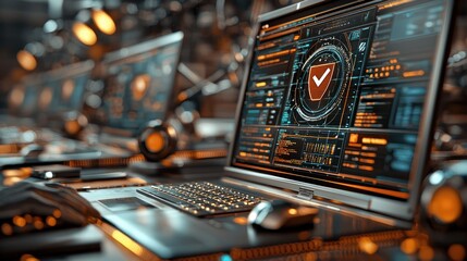 Poster - Cybersecurity Checkmark on Laptop Screen.