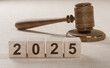 © Celt Studio - 2025 New Year and judge gavel on table. Justice, Law, lawyer, judgment, justice, new laws, rules, decrees, taxes, precedents, court decisions, auction. new laws in year 2025.