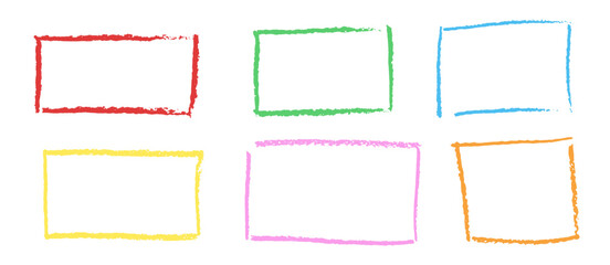 Wall Mural - set of wax pencil hand drawn frames. collection of writing by children pastel rectangular and square