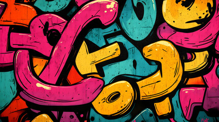 Vibrant graffiti artwork featuring colorful letters and abstract shapes.