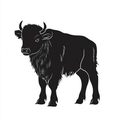 Wall Mural - A black and white silhouette of a bison standing on a white background.