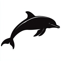 Canvas Print - A black and white silhouette of a dolphin leaping out of the water.