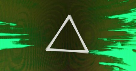 Poster - Animation of moving triangles over green shapes