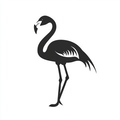 Poster - A black and white silhouette of a flamingo standing on one leg.