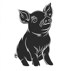 Wall Mural - A black and white silhouette of a piglet sitting.