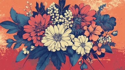 Intricate illustration of a detailed floral arrangement in a traditional style