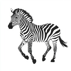 Wall Mural - A black and white zebra with a striped pattern is standing on a white background.