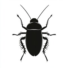 Canvas Print - A black silhouette of a cockroach with six legs, two antennae, and a segmented body on a white background.