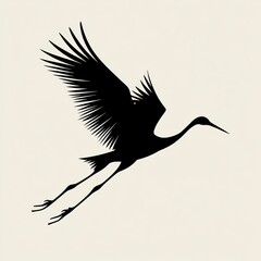 Sticker - A black silhouette of a crane in flight against a light background.