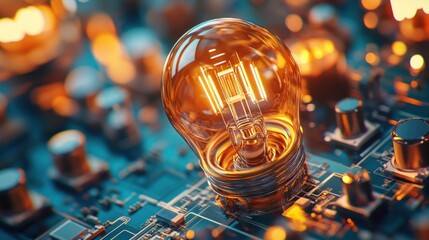 Poster - Light Bulb on Circuit Board.