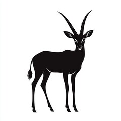 Poster - A black silhouette of a gazelle with long, curved horns.