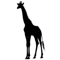 Poster - A black silhouette of a giraffe standing tall against a white background.