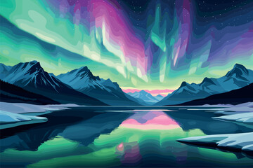 vibrant northern lights over tranquil mountain lake
