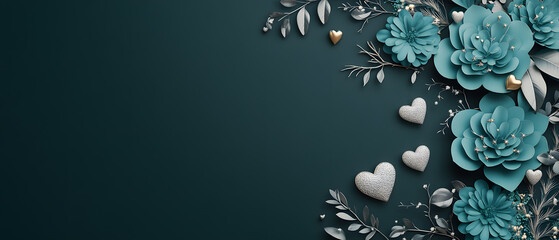 A beautiful floral design with teal color and hearts