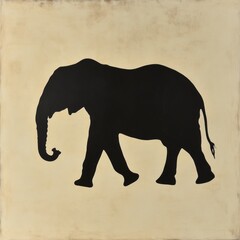 Sticker - A black silhouette of an elephant walking against a cream-colored background.